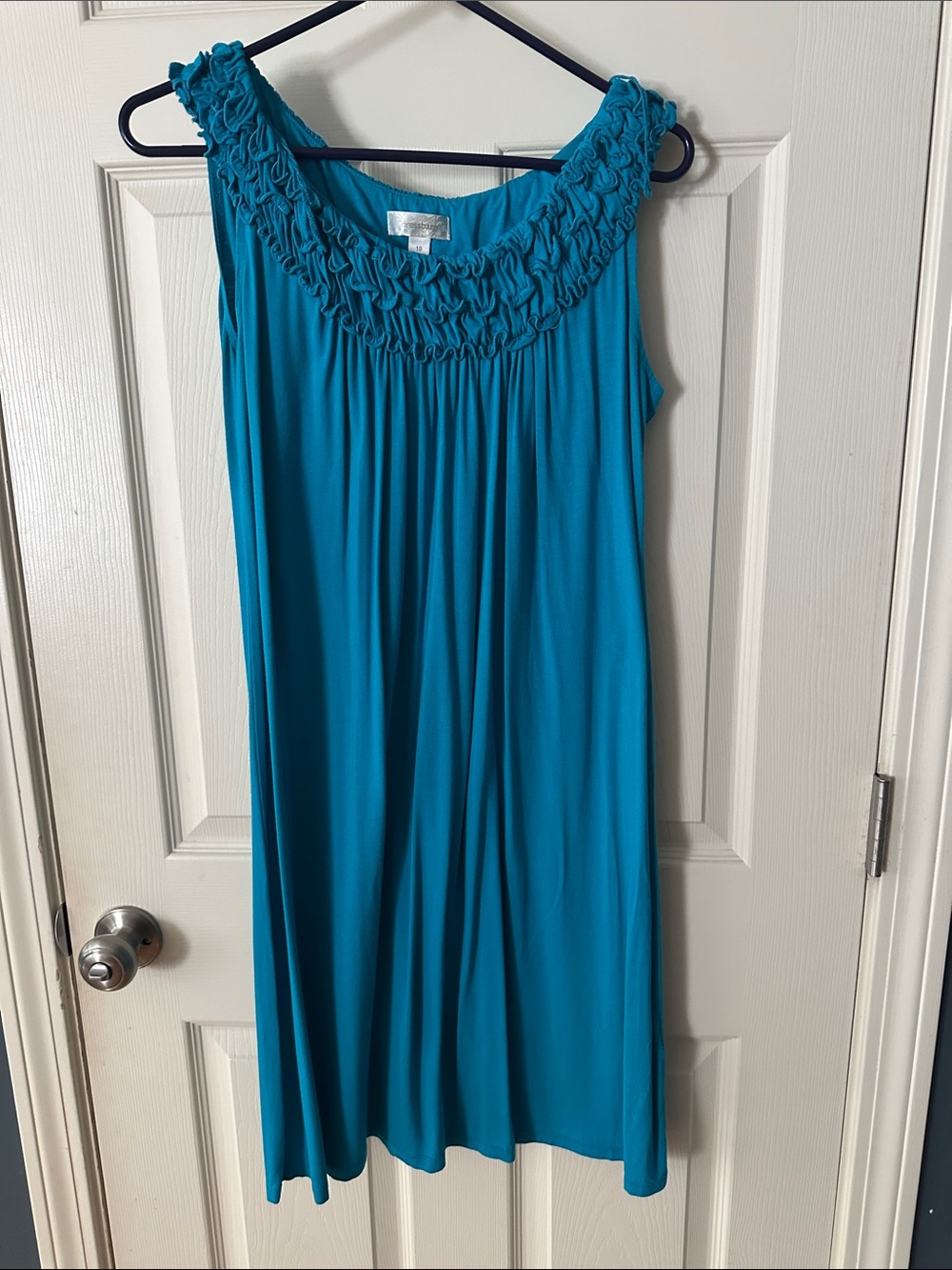 Dress Barn Teal Sleeveless Midi Dress with Ruffled Scoop Neck